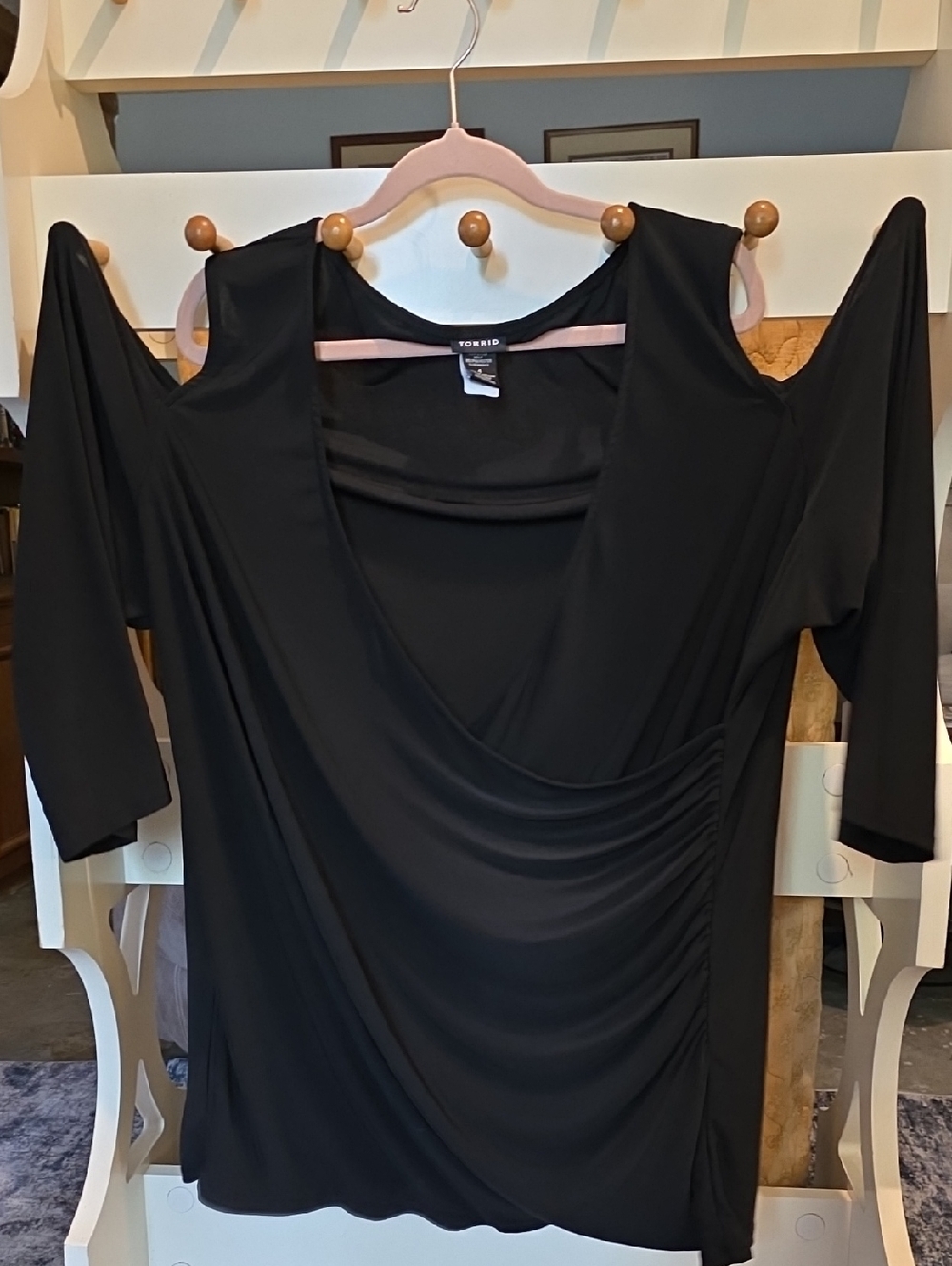 torrid Black Cold-Shoulder Wrap-Style Long Sleeve Dress